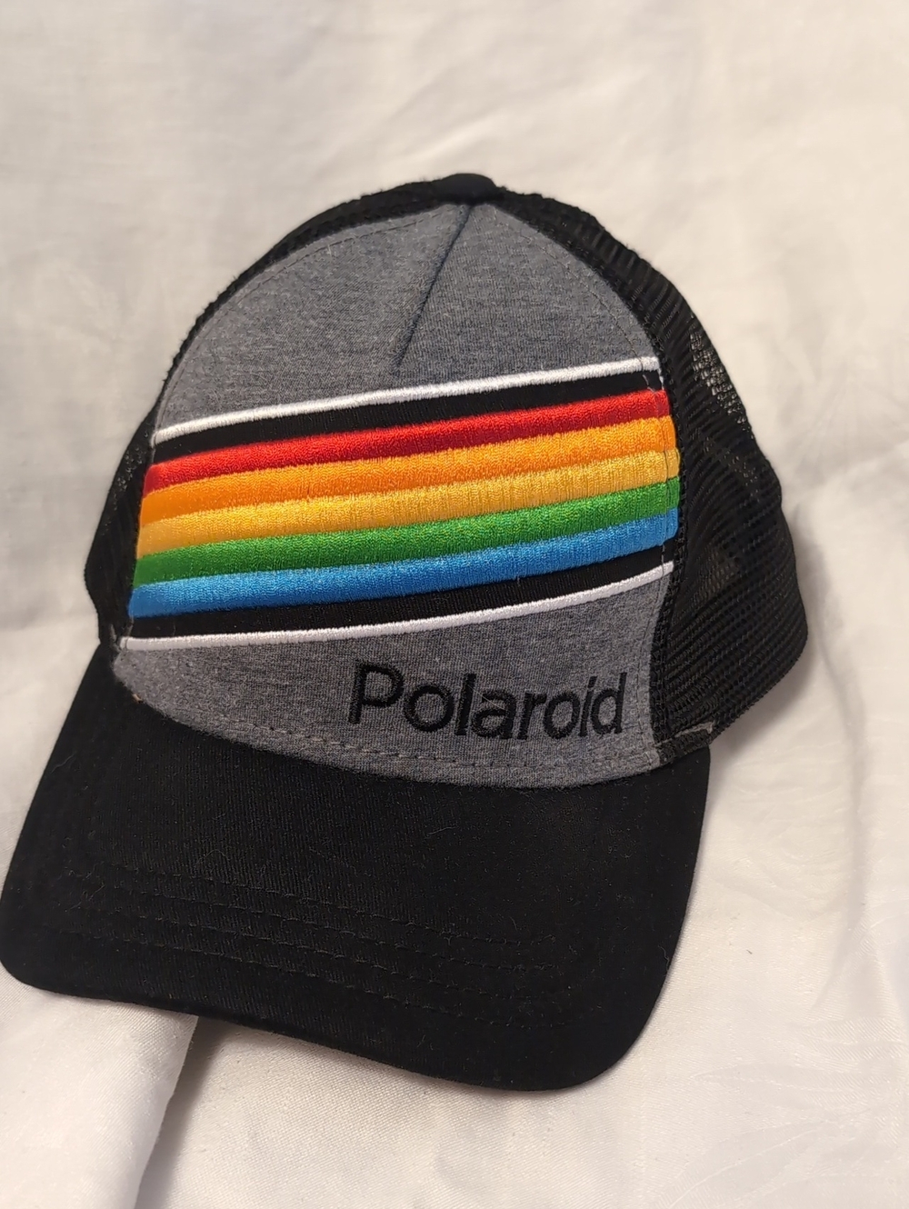 Polaroid Gray & Black Trucker Cap with Rainbow Embroidery